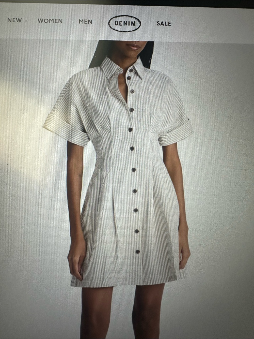 Madewell Striped Button-Front Short-Sleeve Dress in Light Beige and White